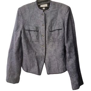Calvin Klein Women Blue Mock Neck 5 Buttons Cropped Blazer size 12